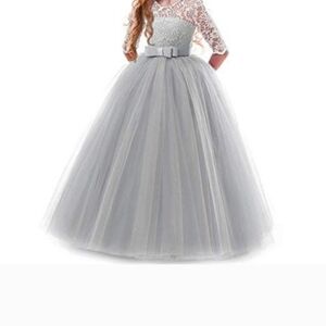 Elegant Gray Lace Kids Dress